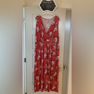 Market & Spruce Adelina red and floral knit sleeveless maxi dress.